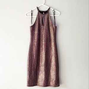 NEW One Clothing Metallic Mini Halter Dress Keyhole Medium Gunmetal Gray Black